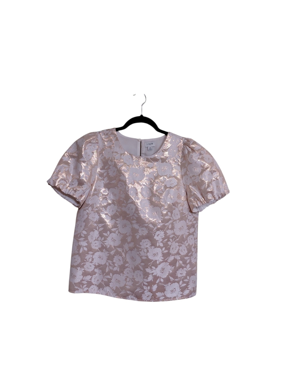 LOFT Rose Gold Floral Jacquard Puff Sleeve Top